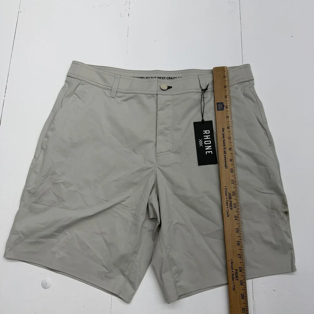 Rhone Commuter Flyweight Shorts Men 34 Stone Chino Elastic Waist 9 Inseam Casual
